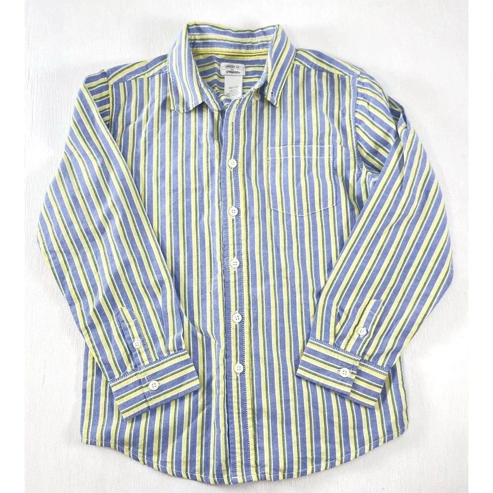Gymboree Boys Blue Chambray Yellow Striped Long Sleeve Dress Shirt Size M 7/8